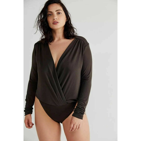 Free People Tops - Free People Womens Turnt Draped Long Sleeve Bodysuit Top Dark Green XS, $68 NWT